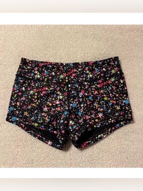 KFT Keep Moving Lined Bike Shorts Black Neon Multi-Color Stars Booty